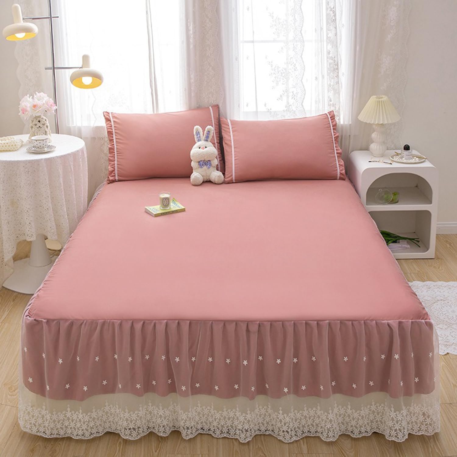 French Romantic Style 3Pcs Bed Skirt+Fitted Sheet Bedding Sheet Sets