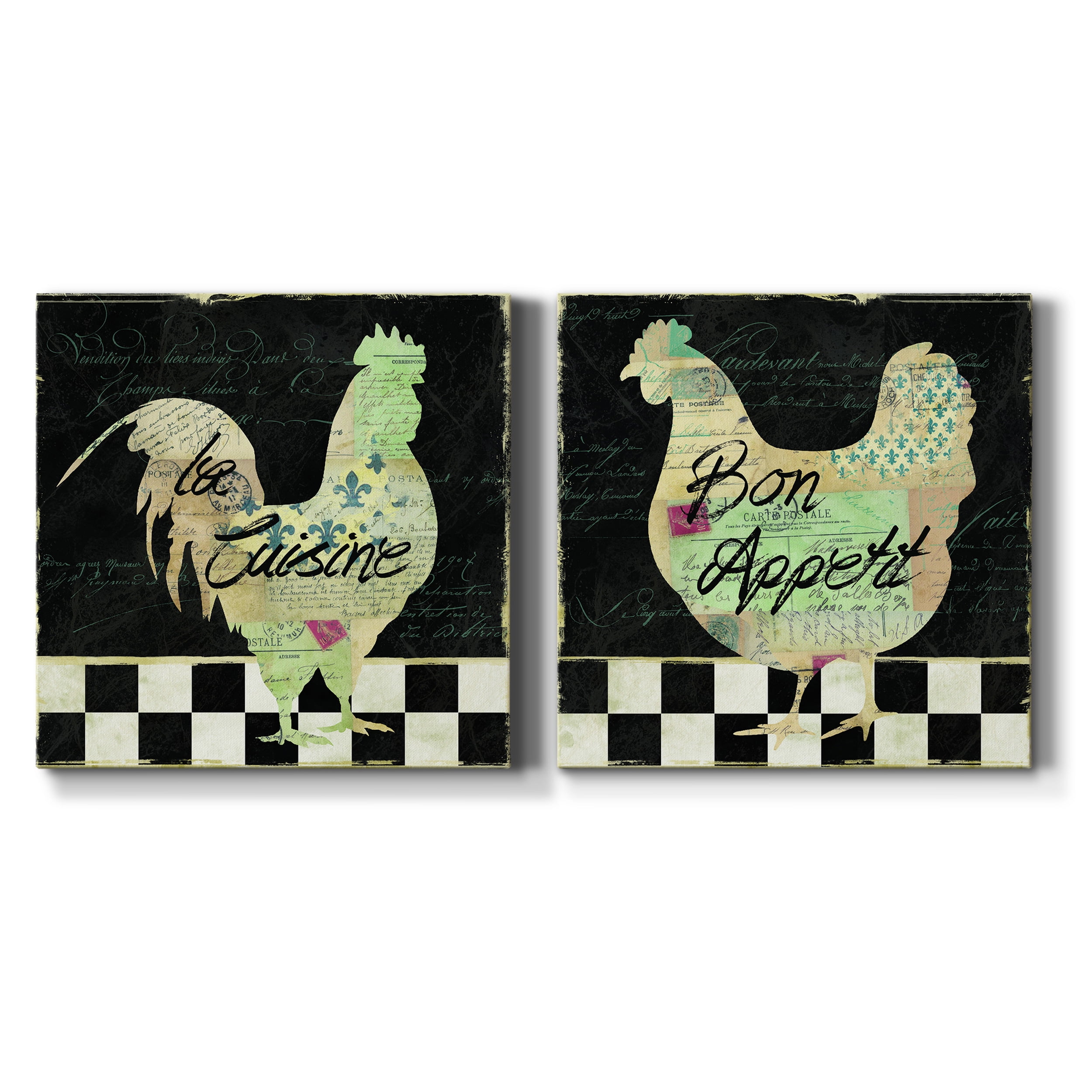 French Rooster - Premium Gallery Wrapped Canvas - Ready to Hang Set of 2 - 40 x 40 Each