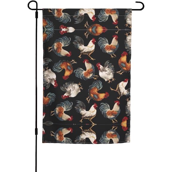 French Roosters Garden Flag,12x18 Inch Double Sided Farmhouse Yard Seasonal Holiday Outdoor Decoration