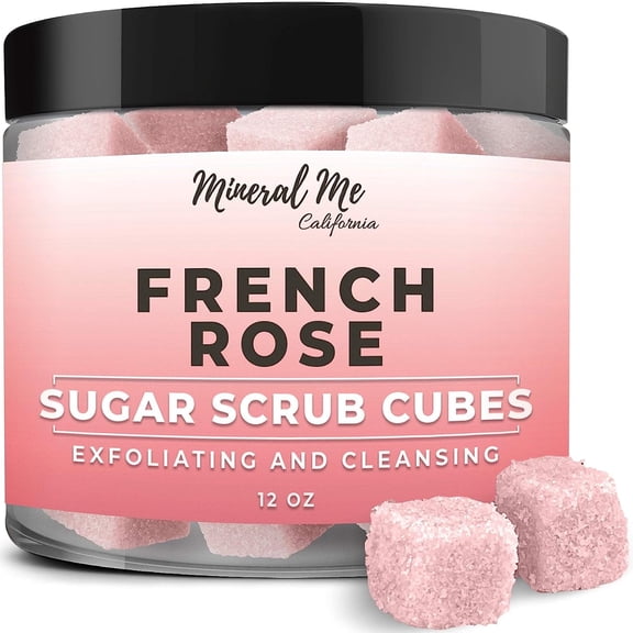Body Scrub Exfoliator - 12oz FRENCH ROSE Sugar scrub cubes w/Mango Butter & Shea butter