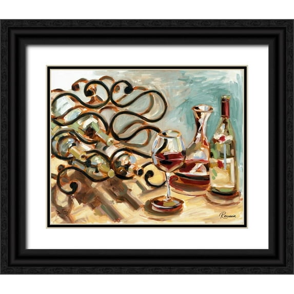 French-Roussia, Heather A. 14x12 Black Ornate Wood Framed with Double Matting Museum Art Print Titled - Decanter and Wine