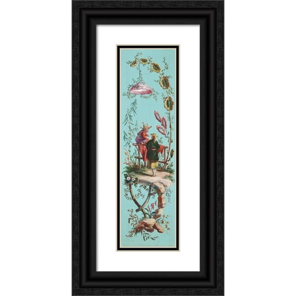 French School 10x24 Black Ornate Framed Double Matted Museum Art Print Titled: Rococo Chinoiserie (Late 18th - Early 19th Century)