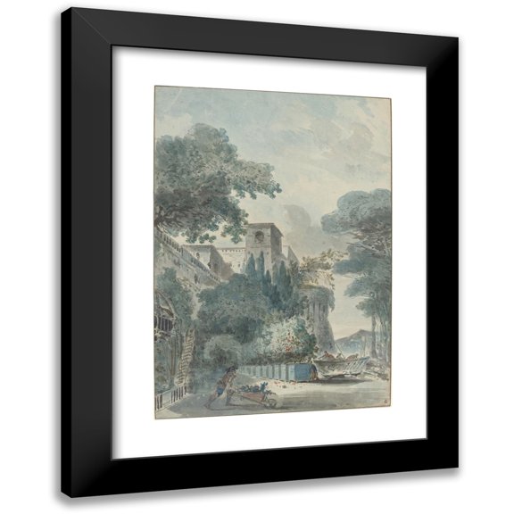 French School 11x14 Black Modern Framed Museum Art Print Titled - Grenadiers Allee (18th Century)