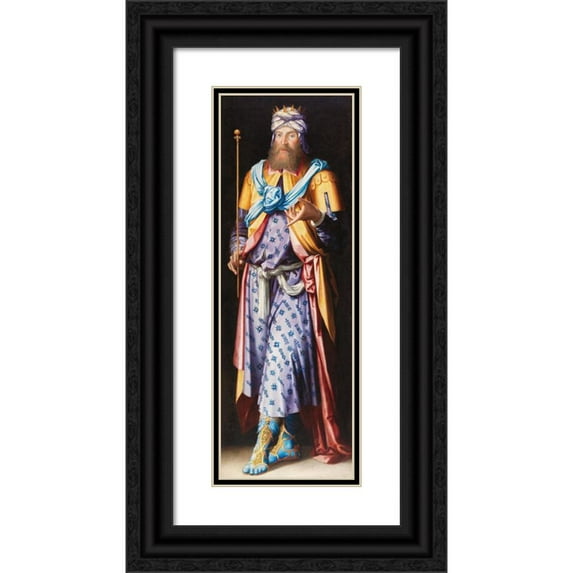 French School 11x24 Black Ornate Framed Double Matted Museum Art Print Titled: King Solomon (circa 1520)