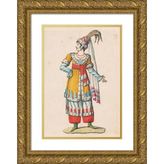 French School 13x18 Gold Ornate Wood Frame and Double Matted Museum Art Print Titled - Oriental Costumes 3 (19th Century)