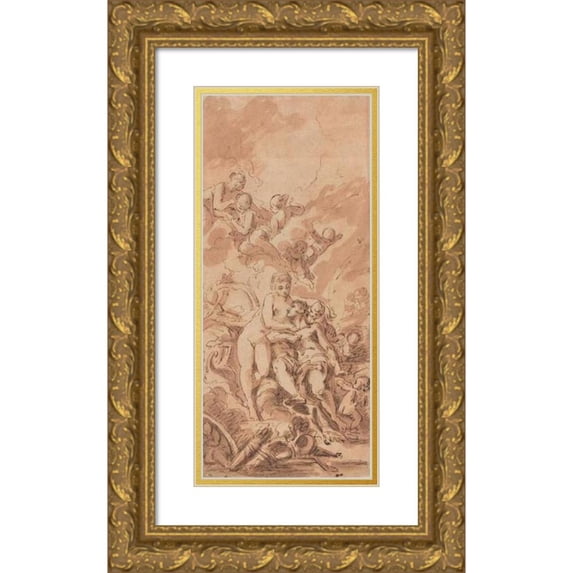 French School 13x24 Gold Ornate Framed and Double Matted Museum Art Print Titled - Venus at the Forge of Vulcan (18th Century)