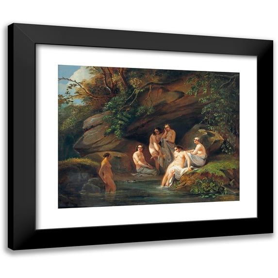French School 14x12 Black Modern Framed Museum Art Print Titled - Venus and Her Nymphs Bathing Indistinctly (1847)