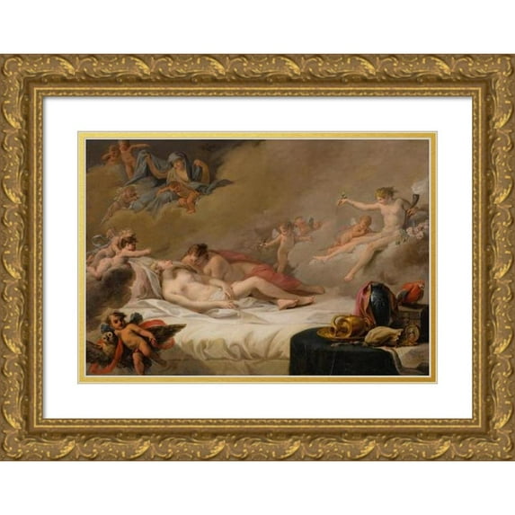 French School 18x14 Gold Ornate Wood Frame and Double Matted Museum Art Print Titled - An Allegory of Sleep (Mid 18th Century)