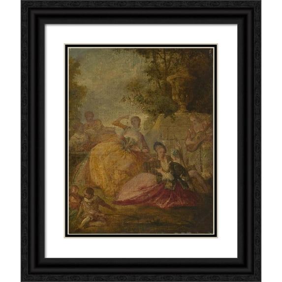 French School 20x24 Black Ornate Framed Double Matted Museum Art Print Titled: Entertainment (18th Century)
