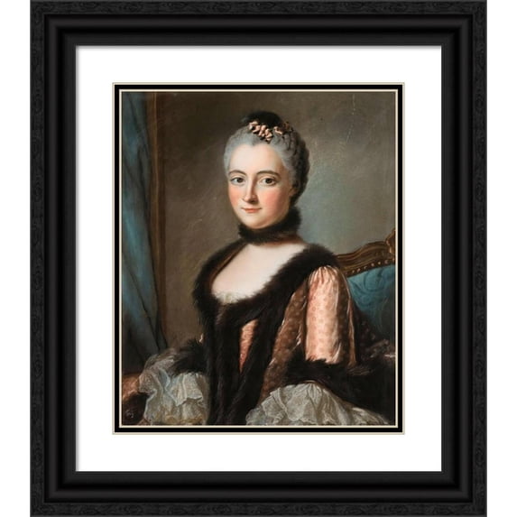 French School 20x24 Black Ornate Framed Double Matted Museum Art Print Titled: Presumed Portrait of the Duchess of Beuvron, Born Rouille (18th Century)