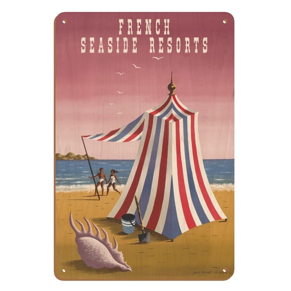 French Seaside Resorts - Vintage Travel Poster by Jean Picart Le Doux c.1947 - 8 x 12 inch Vintage Wood Art Sign