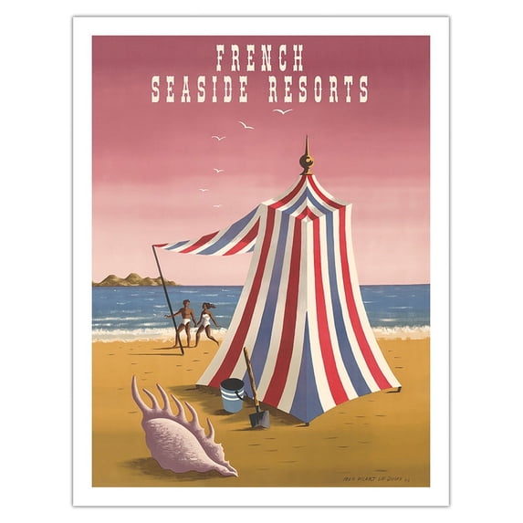 French Seaside Resorts - Vintage Travel Poster by Jean Picart Le Doux c.1947 - Fine Art Matte Paper Print (Unframed) 20x26in