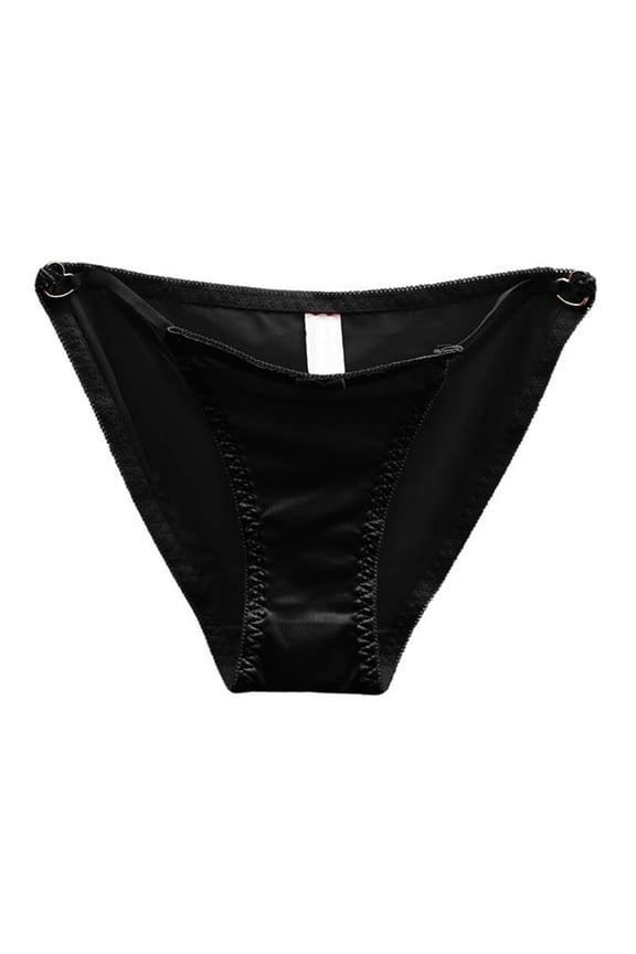 French Sexy Hollow Out Underwear - Low Waist Seamless Satin Panties, Buttoned Triangle Design, Bow Accent for Daily/Sexy Occasions