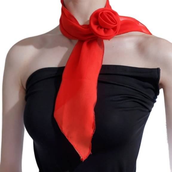 French Silk Scarf for Female with Detachable Rose Flower Elegant Hand Tied Neck Scarf Women Dinner Party Neckwear