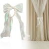 French Silky Bow Curtain Tiebacks, Lace Ribbon Curtain Holdbacks with Decorative Bow Design, No Drill Curtain Accessories for Bedroom, Living Room, Window & Wedding Decor