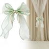 French Silky Bow Curtain Tiebacks, Lace Ribbon Curtain Holdbacks with Decorative Bow Design, No Drill Curtain Accessories for Bedroom, Living Room, Window & Wedding Decor