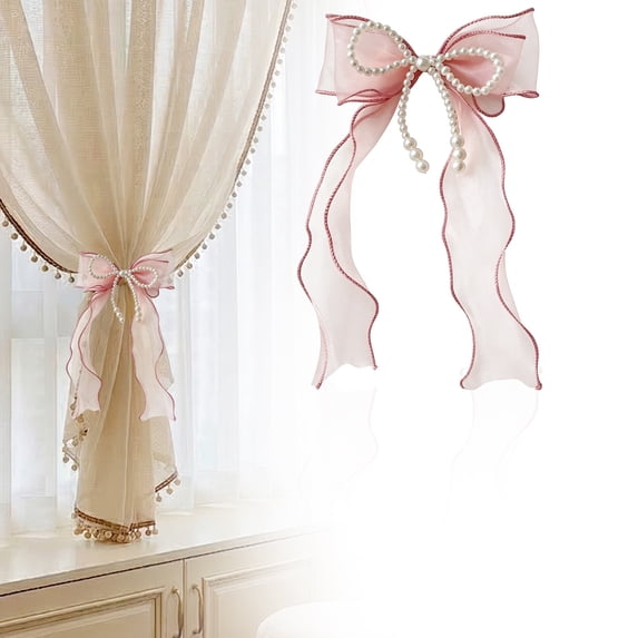 French Silky Bow Curtain Tiebacks, Lace Ribbon Curtain Ties and No-Drill Holdbacks for Sheer Drapes, Bedrooms, Nurseries, Canopies and Wedding Decor