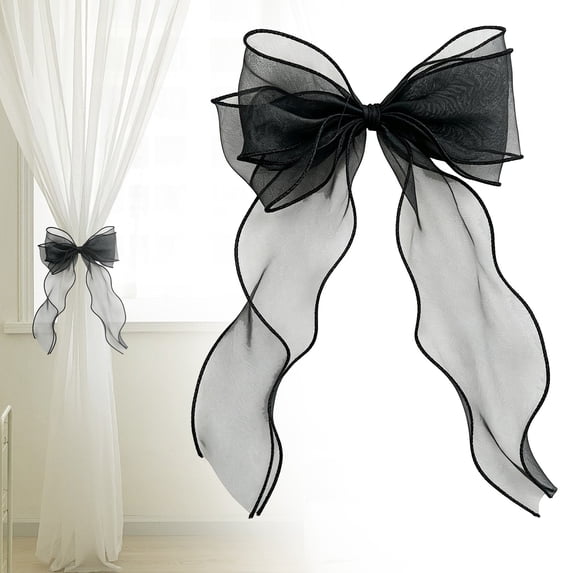 French Silky Bow Curtain Tiebacks, Lace Ribbon Curtain Ties and No-Drill Holdbacks for Sheer Drapes, Bedrooms, Nurseries, Canopies and Wedding Decor