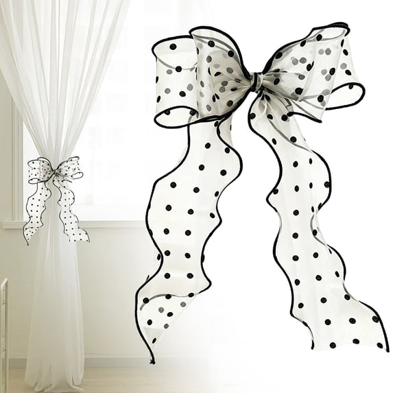 French Silky Bow Curtain Tiebacks, Lace Ribbon Curtain Ties and No-Drill Holdbacks for Sheer Drapes, Bedrooms, Nurseries, Canopies and Wedding Decor