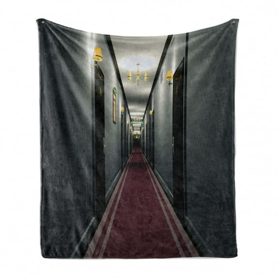 French Soft Flannel Fleece Throw Blanket, Hotel Corridor Building Inside Classic French Interior Design Picture Art, Cozy Plush for Indoor and Outdoor Use, 70" x 90", Grey Yellow, by Ambesonne