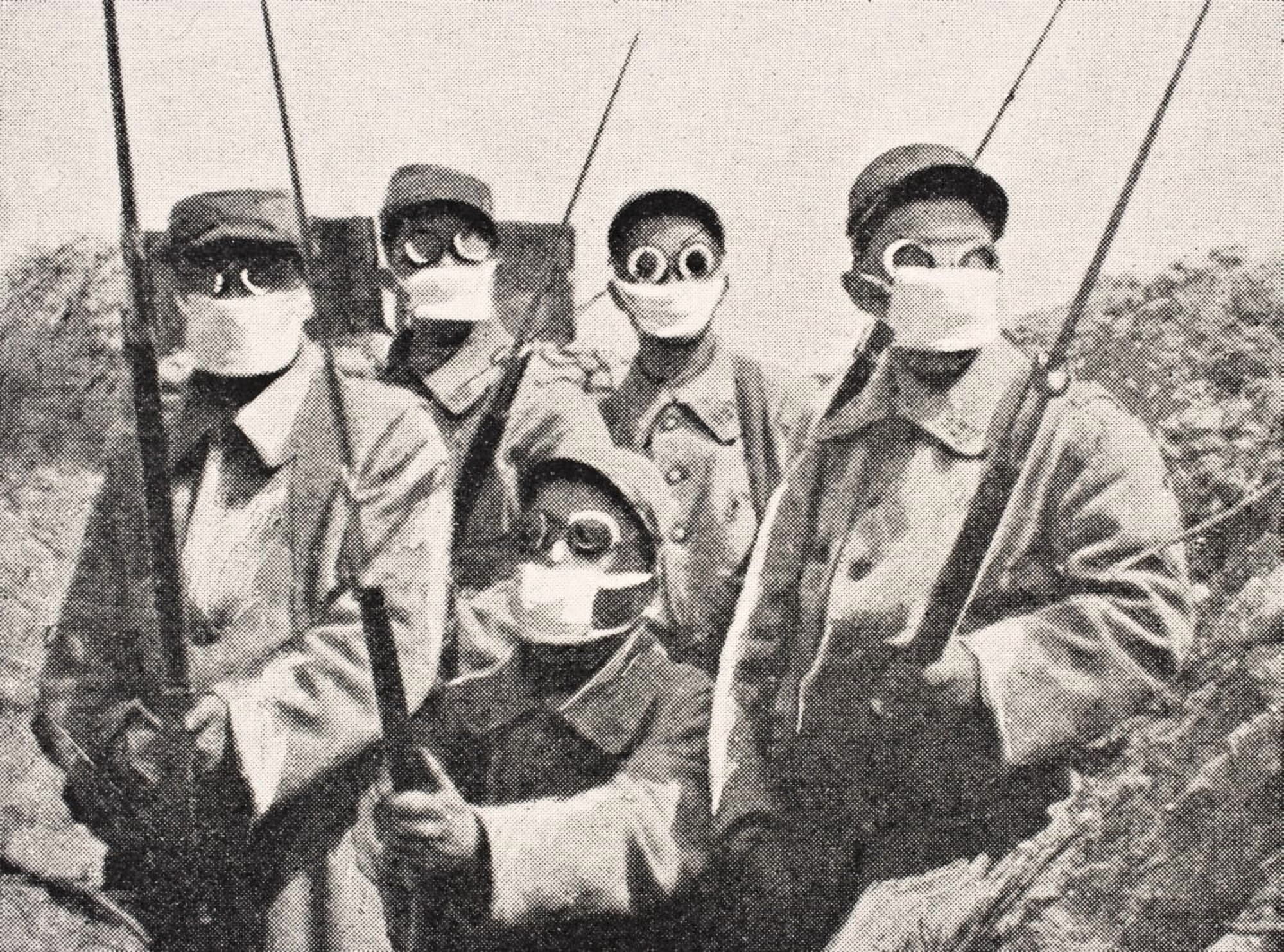 French Soldiers Wearing Gas Mask In 1915 From The War Illustrated Album Deluxe Published London 1916 Canvas Art - Ken Welsh Design Pics (17 x 12)