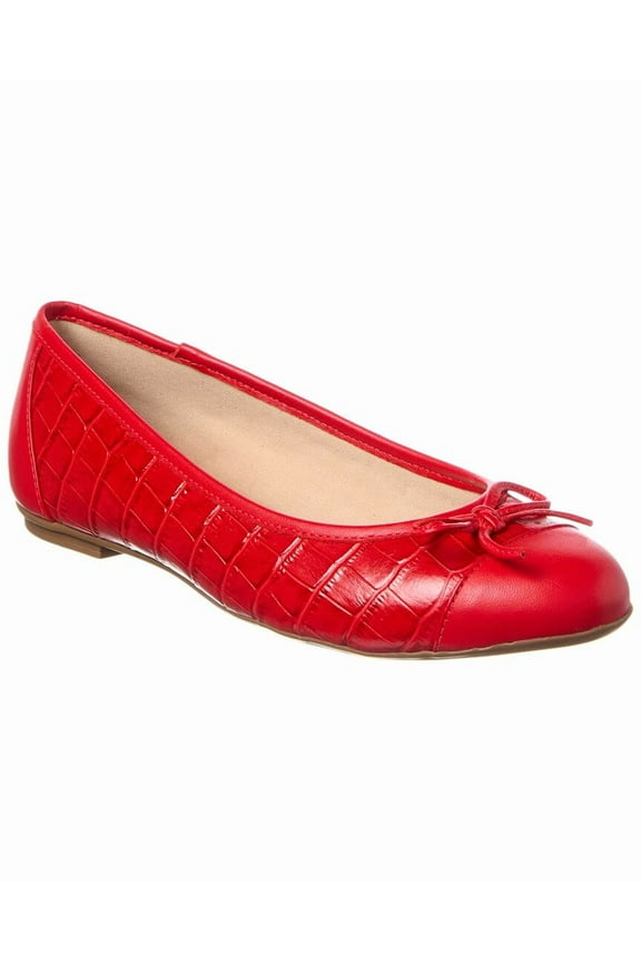Cordelia Croc-Embossed Leather Flat, 7.5, Red