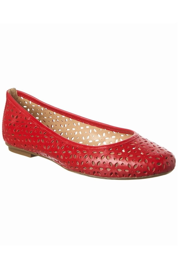 Leyla Laser Cut Leather Flat, 6.5, Red