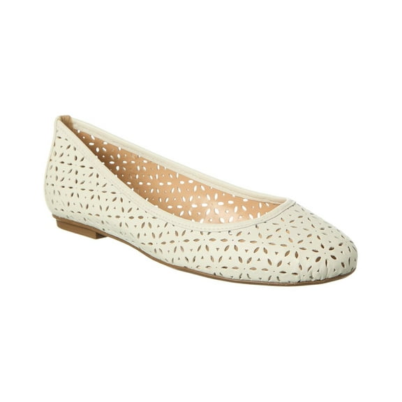 French Sole Leyla Laser Cut Leather Flat, 6.5, White