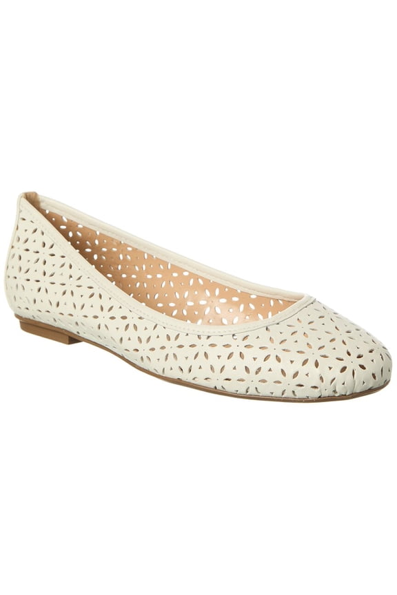 Leyla Laser Cut Leather Flat, 9, White