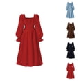 thumbnail image 1 of French Square Neck Girls Party Dress with Puff Sleeves, Elegant Waist-Defining Flared Gown for Fall Autumn Season, Flowy Casual Outing Birthday Photo Event Dress, 1 of 5