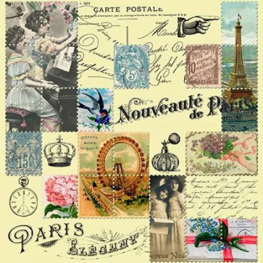 French Stamps Yellow Canvas Art - Marion De Lauzun (24 x 24)