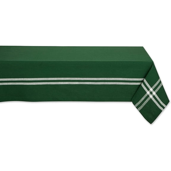French Stripe Farmhouse Style Dining Tablecloth, 52x52 Inches, Balsam Green, Durable Cotton Blend, Kitchen Table Cover, Rustic Home Decor