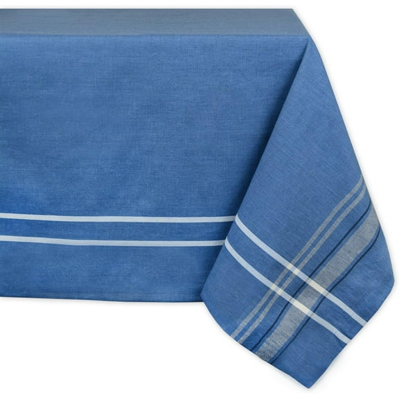 French Stripe Tabletop Collection Farmhouse Style Dining Table Linen Tablecloth, 60x104, Blue Chambray