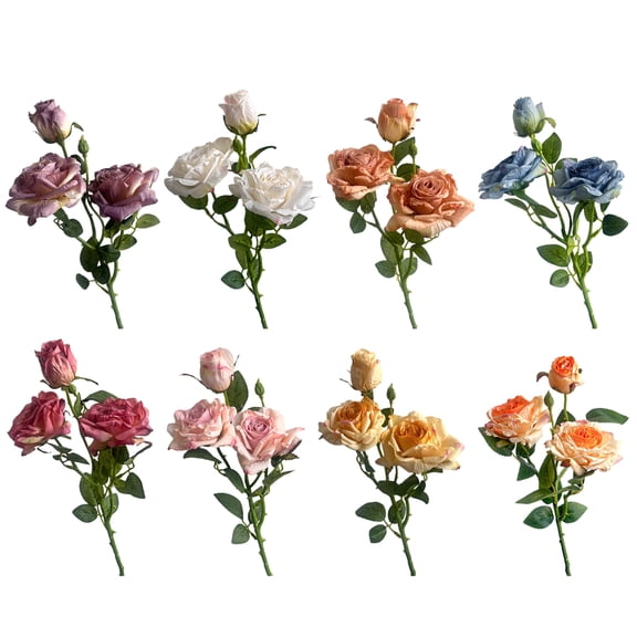 French-Style Artificial Flower Single-stem Three-Headed Rose, Retro Home Living Room Decoration Artificial Flower, high-end Feel Hot Pink