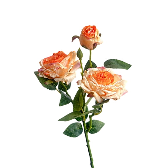 French-Style Artificial Flower Single-stem Three-Headed Rose, Zero Maintenance Everlasting Bloom for Dining Table & Event Styling Saffron