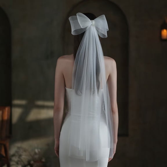 French-Style Bow Double-Layer Bridal Veil - White, Minimalist, Vintage, Heavy Craftsmanship