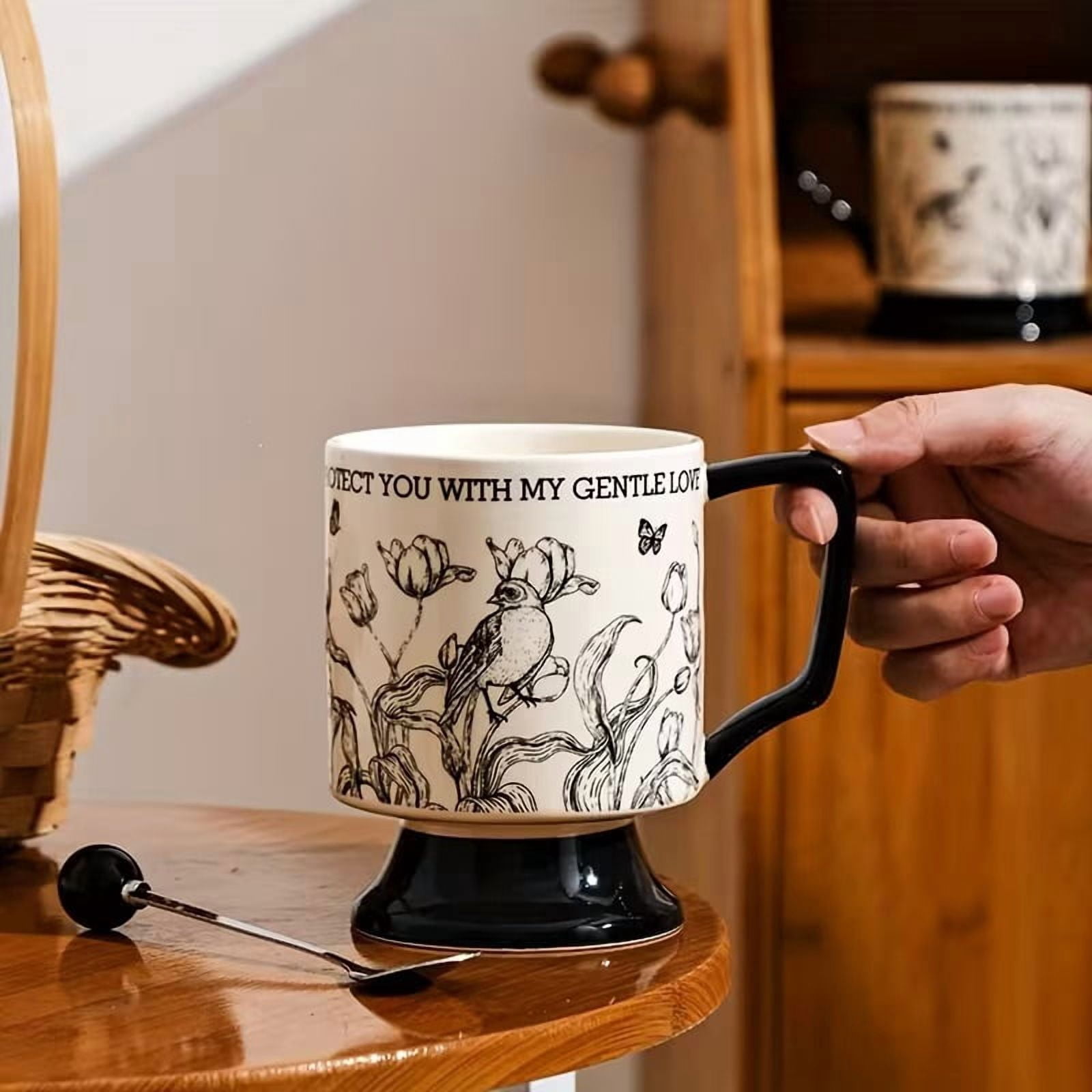 French Style Ceramic Coffee Mug Set with Spoon for Tea & Hot Drinks ...