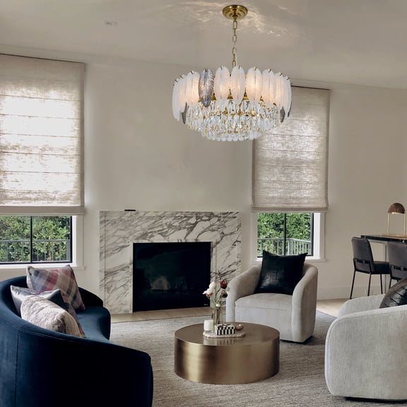 French Style Chandelier, Gold & Glass Ceiling Light Fixture, 4-Tier Smoky Grey/Clear Crystal Pendant Lighting, 23.6" Diameter (Adjustable 21.3" Chain), for Living Room