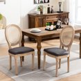 thumbnail image 1 of French Style, Gray Linen & Rattan Back Dining Chairs - Soft Cushioning for Dining, 1 of 7