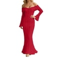 thumbnail image 1 of French Style Lace Maxi Dress With Off Shoulder Bell Sleeves Strapless Gown Style Red L, 1 of 7