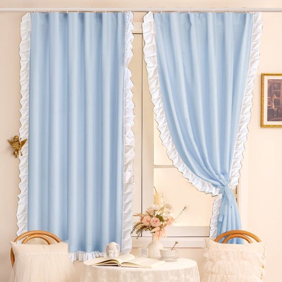 French Style Light Opulence Vintage Lace Curtains for Bedroom Living Room, No Drill Room Divider Door Curtain, Easy Install Blackout Window Panels for Privacy, 79x36 Inches Beige Blue Pink