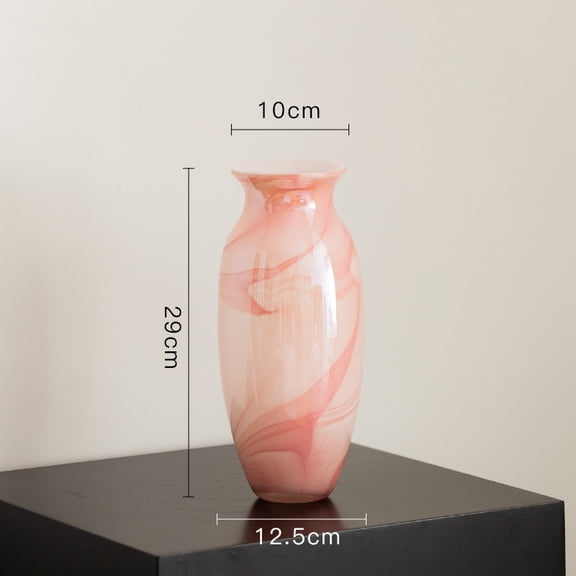 French Style Light Pink Cloud Mist Glass Vase Ornament High-End Vintage Glass Flower Vase Light Luxury Living Room Model Room Decoration