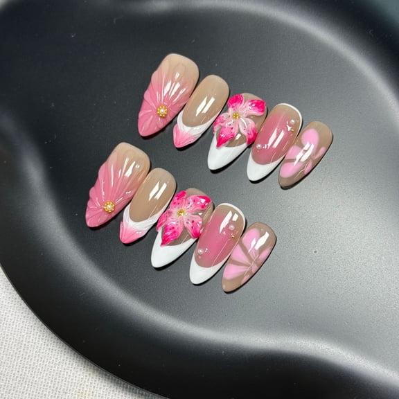 French Style Lily Fluid Ice Flower Manicure Three-dimensional