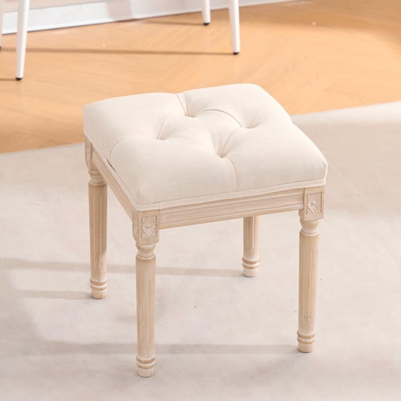 French Style Linen Fabric Tufted Entryway Bench, Beige