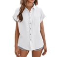 thumbnail image 1 of French Style Linen Shirt - Women's Rolled Sleeve Summer Top, Relaxed Fit Cropped Cotton Blouse | Yubnlvae (White | XXL), 1 of 4