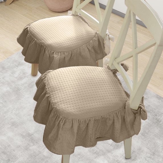 French Style Non Soft Seat Cushion with Ties Ruffled Decorative Chair Pad for Kitchen and Dining Room
