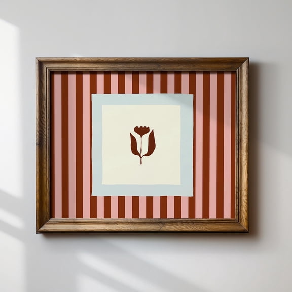 French Style Pink And Maroon Tulip Striped Illustration Cottage Core Room Decor Wall Art Print