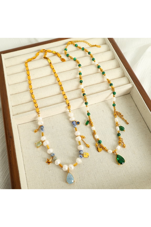 French Style Retro Affordable Luxury High-grade Zircon Natural Stone Artificial Pearl Necklace