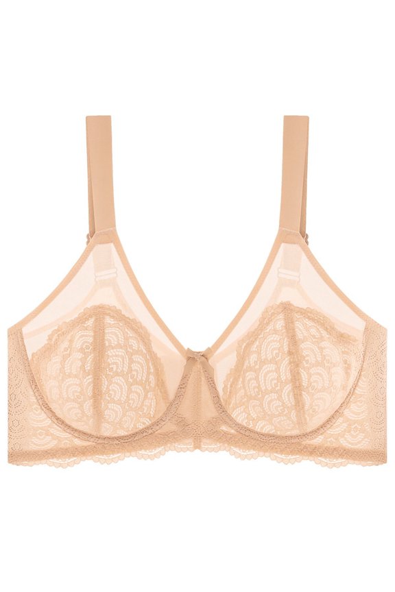 French - Style Sexy Women's Lace Bra - Plus Size, Ultra - Thin Mesh & Underwire, Seamless Gathered Push - Up, Comfortable Enough for All - Day Everyday Use Beige 4XL