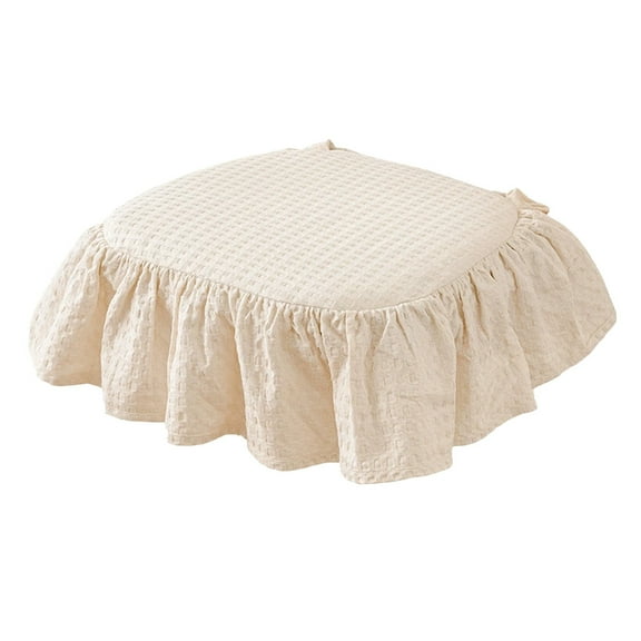 French Style Skirt Dining Chair Cushion, Linen Cotton Thickened with Removable Washable Cover